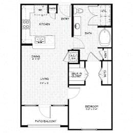 Floor plan for 1 bed, 1 bath, 706 sqft